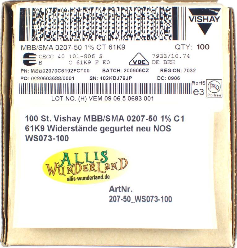 100 St. Vishay MBB/SMA 0207-50 1% C1 61K9 Widerstände gegurtet neu NOS WS073-100
