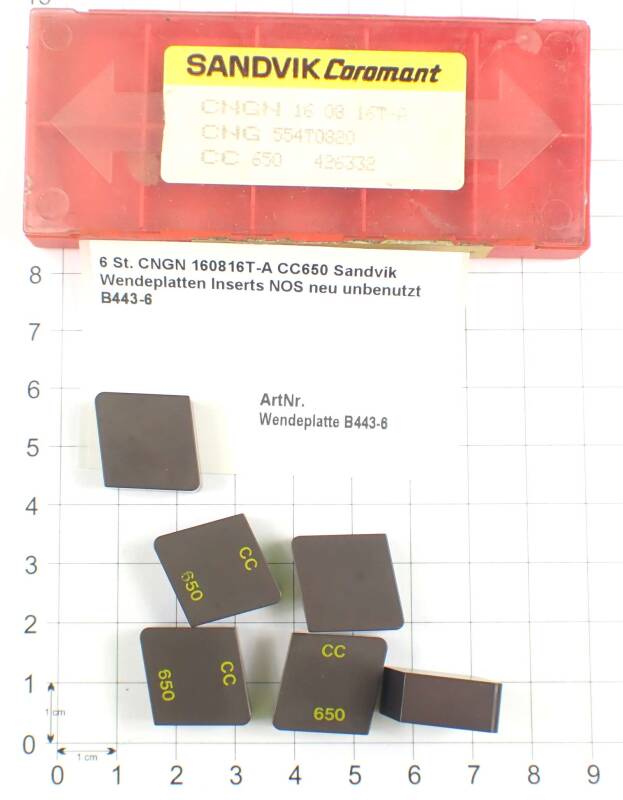 6 St. CNGN 160816T-A CC650 Sandvik Wendeplatten Inserts NOS neu unbenutzt B443-6