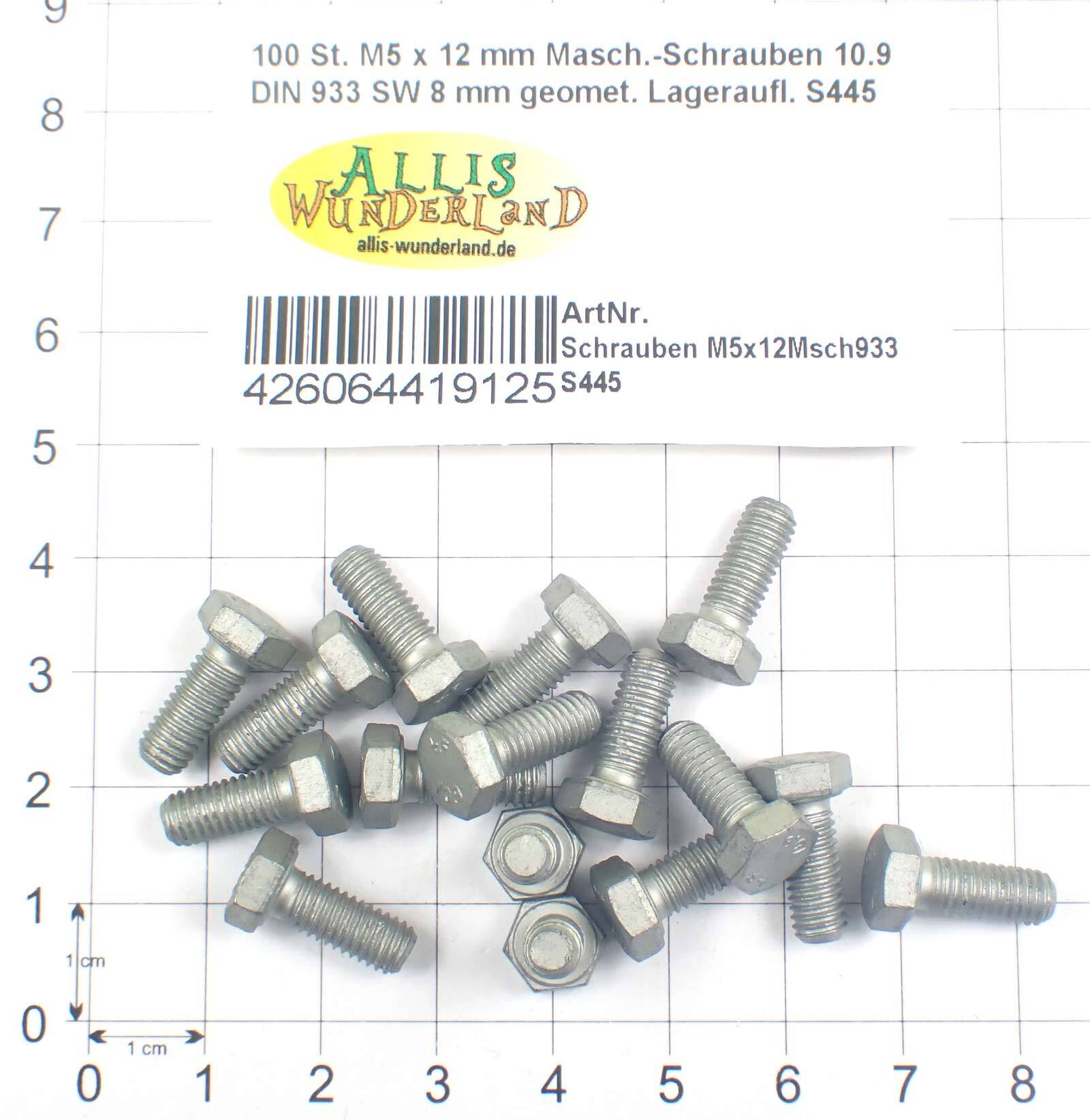100 St. M5 x 12 mm Masch.-Schrauben 10.9 DIN 933 SW 8 mm geomet