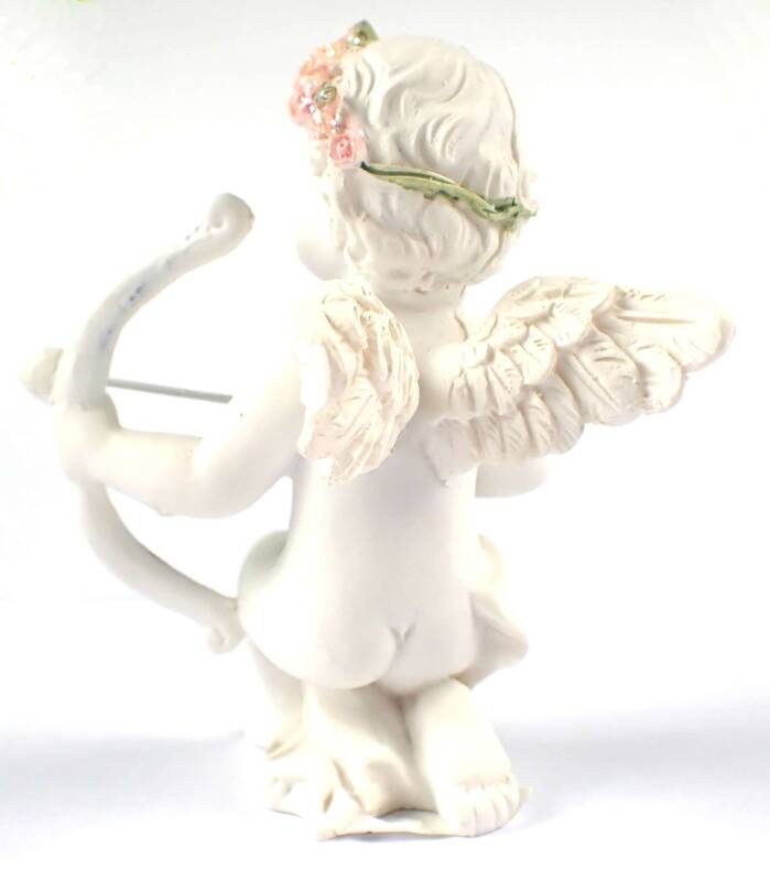 Engel mit Pfeil und Bogen, süßem Glitzerkranz, kniend, 8 cm hoch, Kunststein R