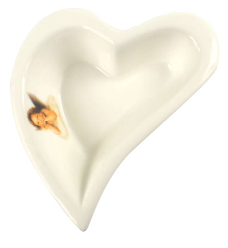 4 St. Porzellanschüssel Herzform mit Engelsbildnis 9 x 9,5 cm, stapelbar