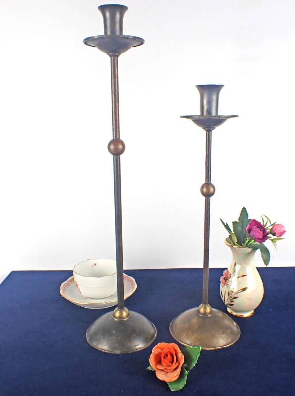 edler Vintage Designer Kerzenständer Set H = 46,5 + 37 cm Messing bronziert Top