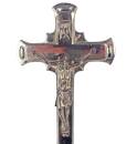 Kruzifix mit Weihwasserbehälter Metallguss ca 70er 28 cm hoch INRI mit Stand