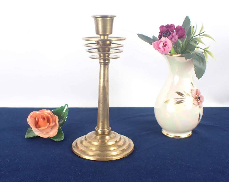 Messing Kerzenleuchter Scheibenleuchter Vintage 18 cm hoch cooles Design