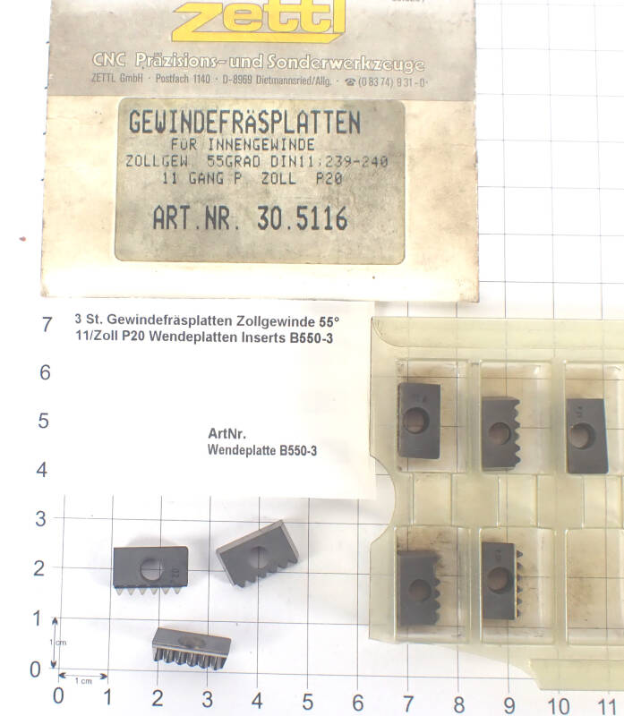 3 St. Gewindefräsplatten Zollgewinde 55° 11/Zoll P20 Wendeplatten Inserts B550-3