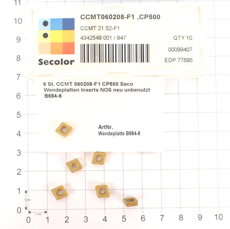 6 St. CCMT 060208-F1 CP500 Seco Wendeplatten Inserts NOS neu unbenutzt B684-6