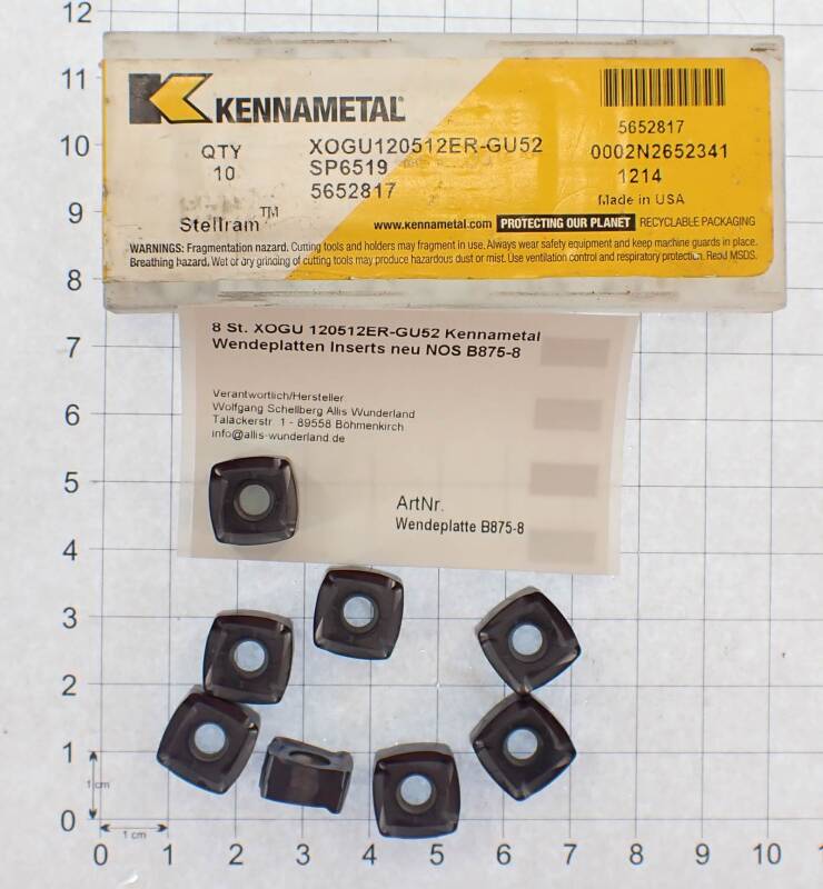 8 St. XOGU 120512ER-GU52 Kennametal Wendeplatten Inserts neu NOS B875-8