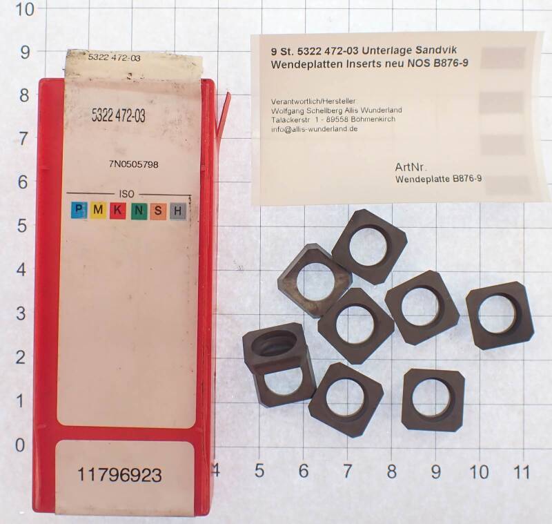 9 St. 5322 472-03 Unterlage Sandvik Wendeplatten Inserts neu NOS B876-9