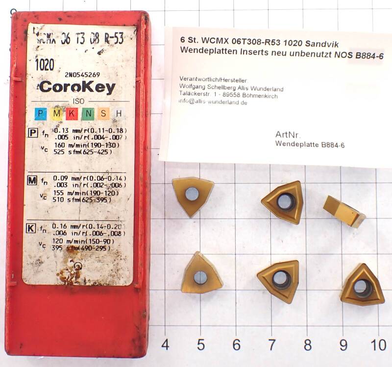 6 St. WCMX 06T308-R53 1020 Sandvik Wendeplatten Inserts neu unbenutzt NOS B884-6