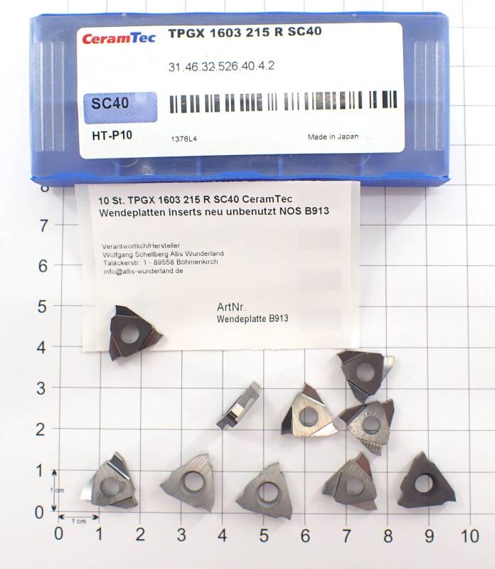 10 St. TPGX 1603 215 R SC40 CeramTec Wendeplatten Inserts neu unbenutzt NOS B913