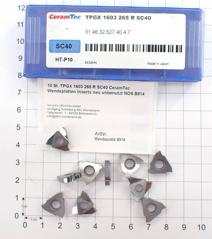 10 St. TPGX 1603 265 R SC40 CeramTec Wendeplatten Inserts neu unbenutzt NOS B914
