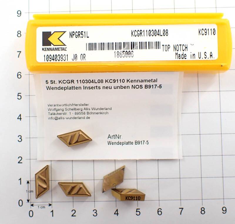 5 St. KCGR 110304L08 KC9110 Kennametal Wendeplatten Inserts neu unben NOS B917-5