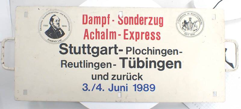 Original Zuglaufschild von 1989 Dampf-Sonderzug Achalm-Express 80 cm breit H251
