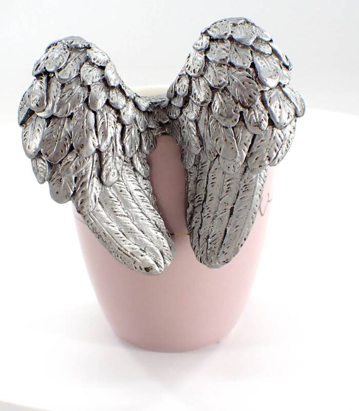 Engelsflügel silber Kantenhocker, Tassengucker Deko für Blumentopf 23560AG