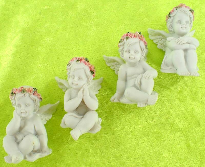 süße Putten Engel 4er Set versch. Motive Kunststein Dekofiguren 5,5 cm hoch