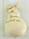 Engel / Putte auf Kugel sitzend Inschrift Du fehlst mir Keramik 14 cm hoch