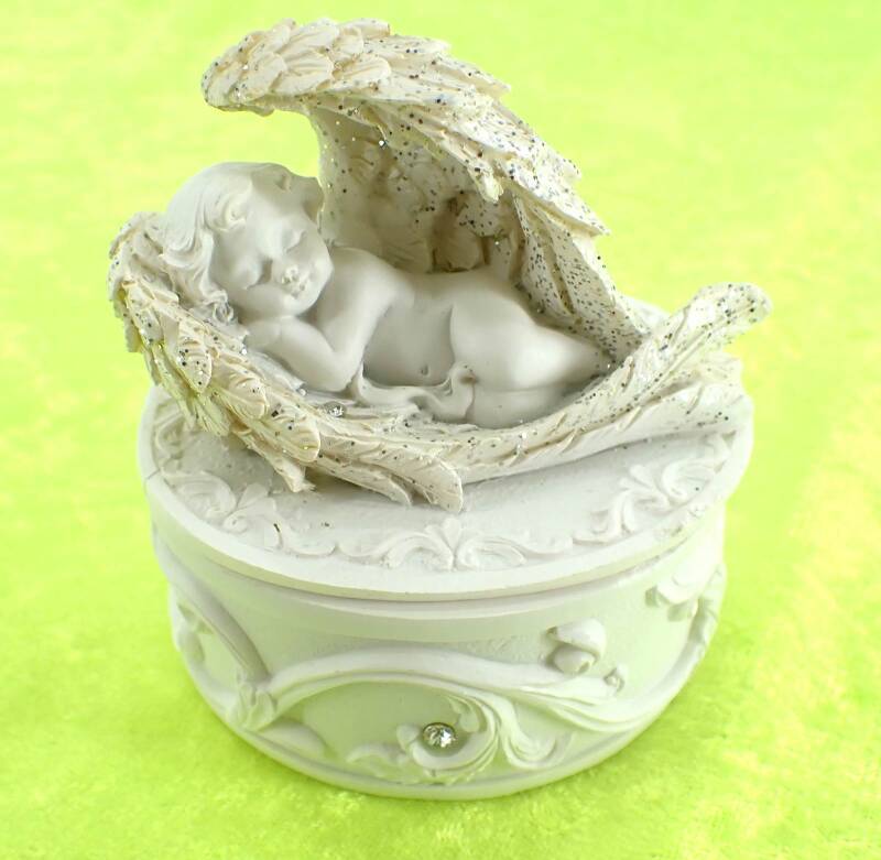 Schatulle mit Engel Glassteinen und Glitzer 8 x 7 cm 9cm hoch Kopf links