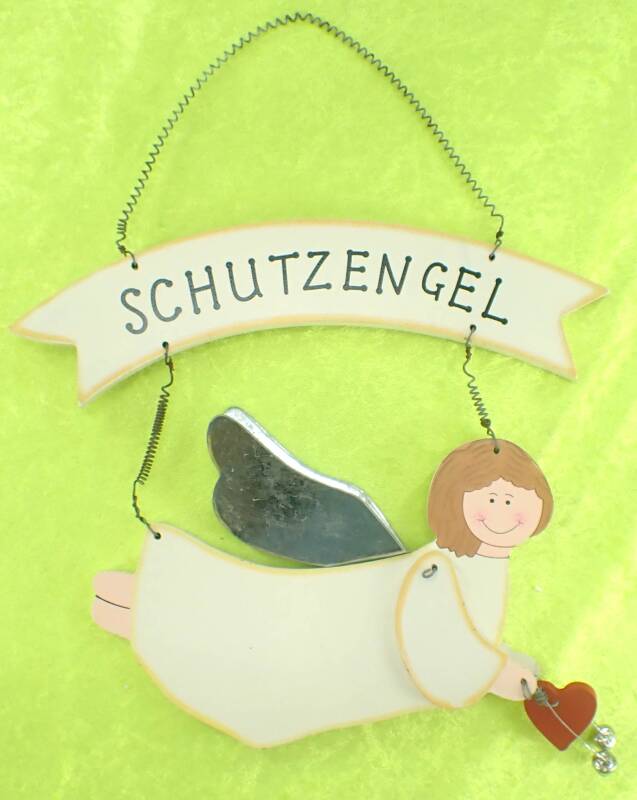lustiger Schutzengel Holz beweglich zum Hängen mit Herz 30 x 24 cm