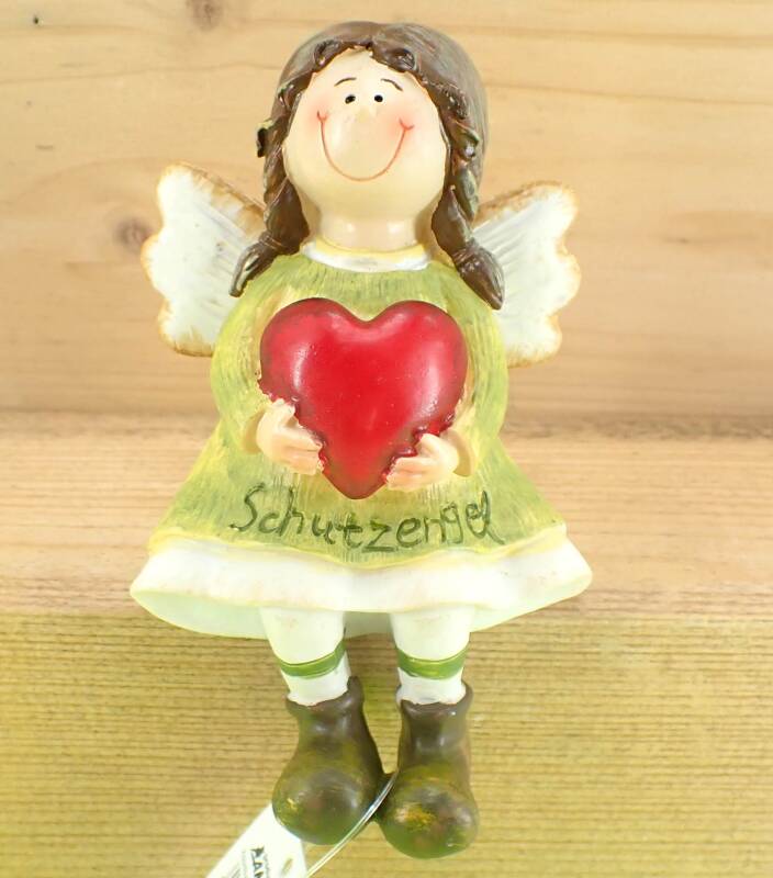 Engel Putte als Kantenhocker lustiges Motiv mit rotem Herz 12 cm hoch Kunststein