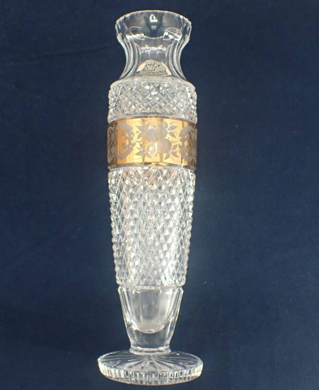 ältere hohe Bleikristall Vase fein geschliffener vergoldeter Teil30 cm hoch H301