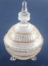 ältere Bleikristall Schale mit Deckel teilvergoldet 18 cm hoch H303