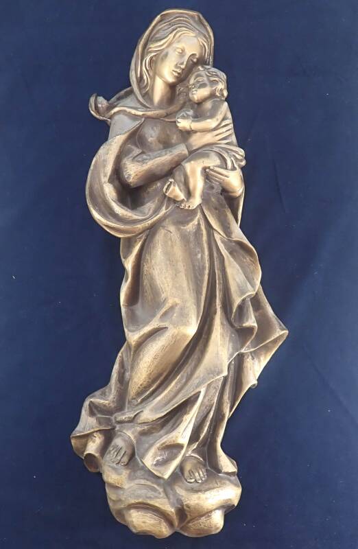 schwere Bronzeguss Halbfigur Madonna mit Jesuskind ausdruckstark 7,7 kg H325
