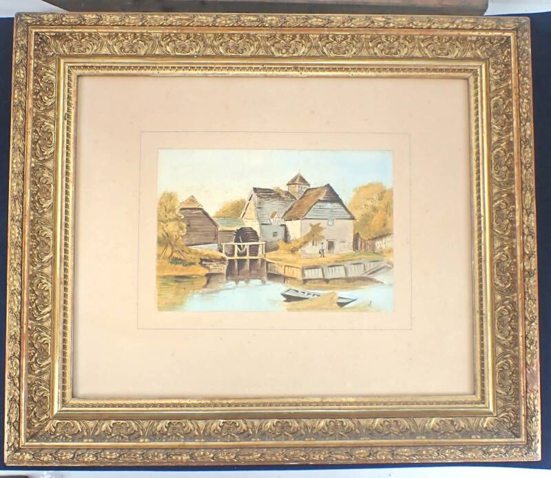gerahmtes Aquarell v. 1891 historische Mapledurham Windmill  im Prunkrahmen H330