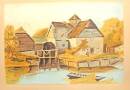 gerahmtes Aquarell v. 1891 historische Mapledurham Windmill  im Prunkrahmen H330