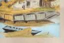 gerahmtes Aquarell v. 1891 historische Mapledurham Windmill  im Prunkrahmen H330